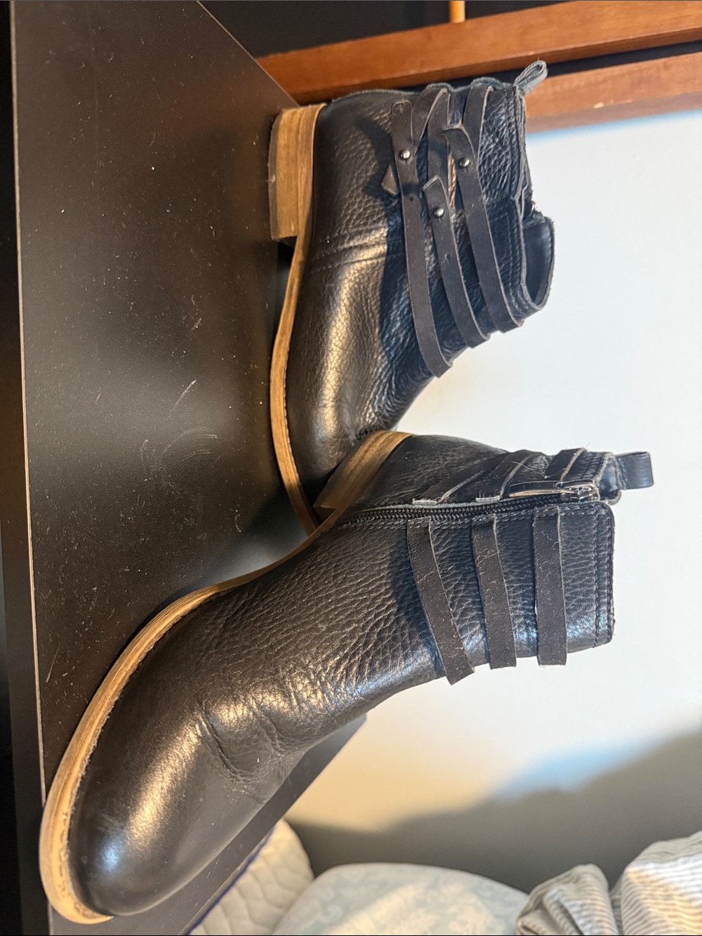 Franco Sarto Black Leather Ankle Booties with Strap Accents